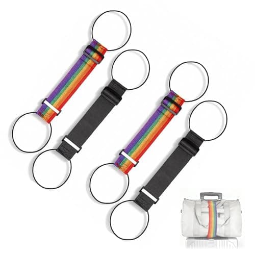 Image of 4 Pcs Luggage Straps, Adjustable Luggage Straps for Suitcases - Durable Nylon Travel Straps with Secure Buckle, Colorful Suitcase Belts for Easy Identification (2 Black & 2 Multi-Color)