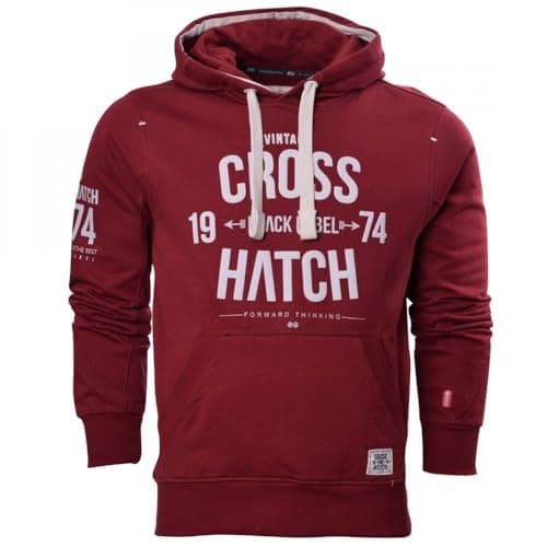 Image of Crosshatch Mens Designer Casual Hooded Fleece Sweatshirt Jacket Overhead Pullover Red XL