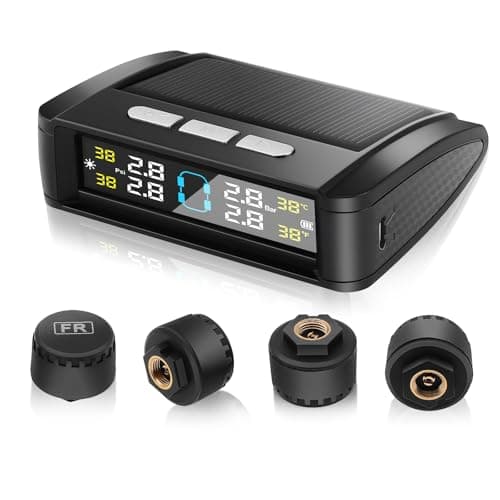 Image of Avutrel Tyre Pressure Monitoring System TPMS(0-6bar) with 4 External Tyre Pressure Sensors 5 Alarm Modes(Temperature Pressure) Universal Solar Powered for Car SUV Caravans Trailers