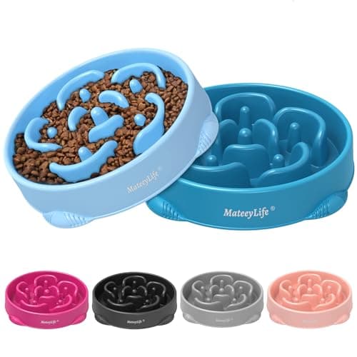 Image of MateeyLife Dog Bowls 2-Pack, Anti-Choking Puzzle Feeder for Large Dogs, Slow Down Eating, LightBlue&DarkBlue 4 Cups(10.43 In)