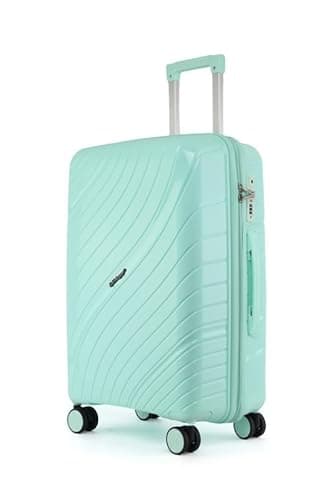 Image of Fly Kite Luggage 20 Inch Cabin Suitcase 100% Polypropylene Hard Shell with Aluminium Trolley Handle, Real TSA Secure Lock 3 Digit 360° Smooth Wheels Lightweight Suitcase|Green