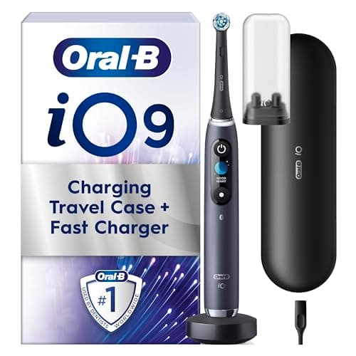Image of Oral-B iO9 Electric Toothbrush For Adults, App Connected Handle, 1 Toothbrush Head and Charging Travel Case, 7 Modes with Teeth Whitening, 2 Pin Plug, Black