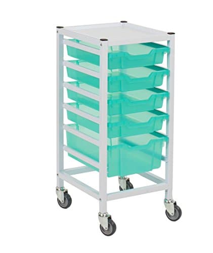 Image of Gratnells hospital-grade single compact medical trolley with storage trays. Antimicrobial metal and trays