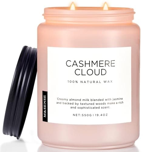 Image of M&SENSE Cashmere Cloud Soy Candles Strong Scented, 2 Wick Jar Candle 550g 110 Hour Long Lasting, Organic Natural Scented Candle for Bedroom Kitchen Home Decor, Housewarming Candle Gift
