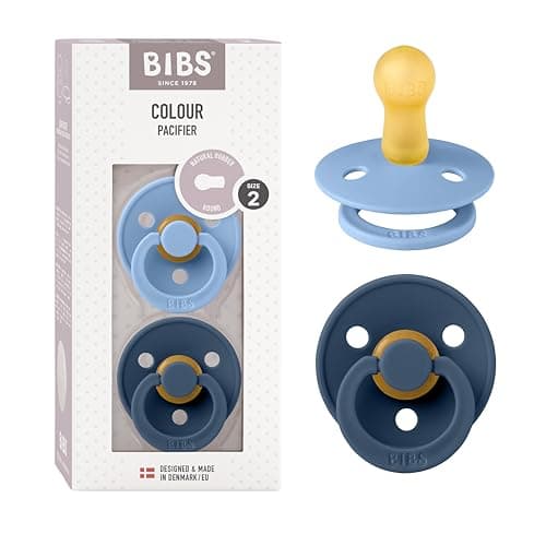 Image of BIBS Colour Soother 2-Pack, BPA Free Dummy Pacifier, Round Nipple. Natural Rubber Latex, Size 2 (6-18 Months), Sky Blue/Steel Blue