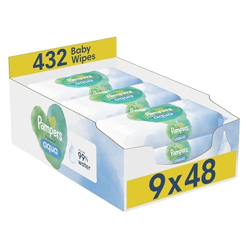 Image of Pampers Harmonie Aqua Baby Wipes Plastic Free 9 Packs of 48 Wipes, 432 Baby Wet Wipes, Help restore natural skin pH, Delicate lotion with 99 percent water