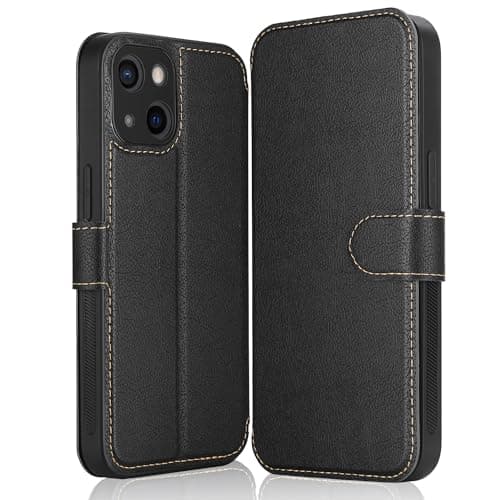 Image of ELESNOW Phone Case for iPhone 15, Flip Wallet PU Leather Card Holder with RFID Blocking Magnetic Closure Stand Cover for Apple iPhone 15 (Black)