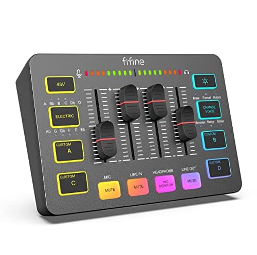 Image of FIFINE Gaming Audio Mixer for Streaming, RGB PC Audio Interface, DJ Mixer with XLR Microphone Interface Volume Fader Individual Channel Design, Customized Soundboard for Podcast, Recording, Vocal-SC3