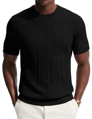 Image of PJ PAUL JONES Mens T Shirt Round Neck Summer Basic Slim Fit Knitted Tops Black S
