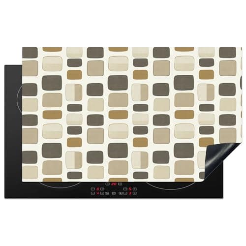 Image of KitchenYeah© Induction Hob Protector Mat 20.5"x33.5" / 85x52 cm Stove Cap Top Cover Kitchen Cooker Covers for Electric Hobs Vinyl Blocks - Vintage - Gray