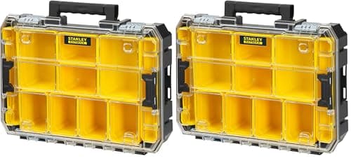 Image of Stanley FatMax FMST82967-1 Stackable Tool Box with Transparent Lid and 10 Sorting Inserts of Different Sizes, Can be Combined with Other TSTAK Boxes (Pack of 2)