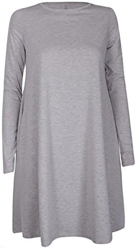 Image of Colop Women Ladies Long Sleeve Swing Dress Flared A Line Skater Dress Top Size 8-26 (Silver Grey, 16-18)