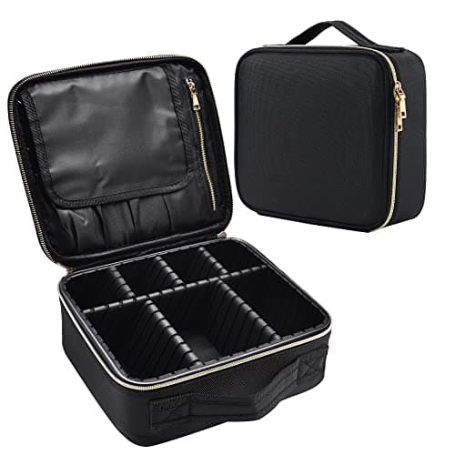 Image of Joligrace Makeup Bag Cosmetic Case Vanity Travel Beauty Box Make Up Train Case Hairdressing Tools Organiser with Adjustable Compartment Oxford Fabric, Black