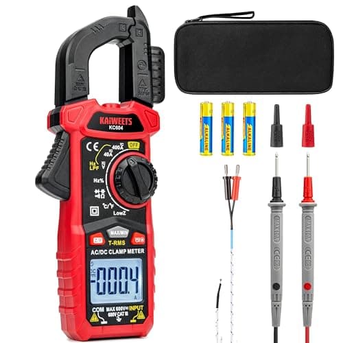 Image of KAIWEETS Clamp Meter DC/AC current, Amp Meter Auto-ranging with D-Shaped Jaw, Clamp Multimeter Flashlight Backlight for Measuring AC DC Voltage Current Temperature Continuity Diode NCV, KC604