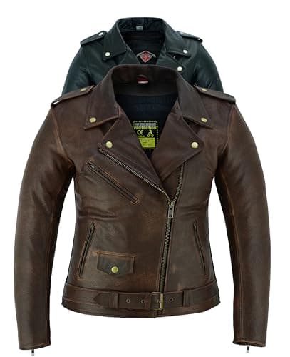 Image of Texpeed Womens Leather Marlon Brando Motorcycle Jacket - Ladies Touring Motorbike Jacket With Genuine Biker CE Armour (EN 1621-1) Protection Brown - L