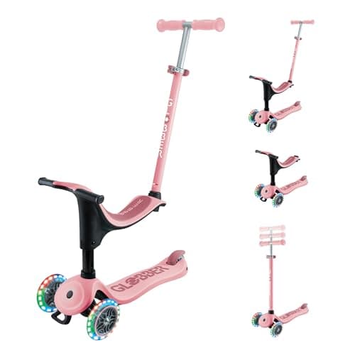 Image of Globber Go Up Sporty Lights Kids Scooter Toddler Ride On - Removable Seat - 2 Year Warranty (Pastel Pink)