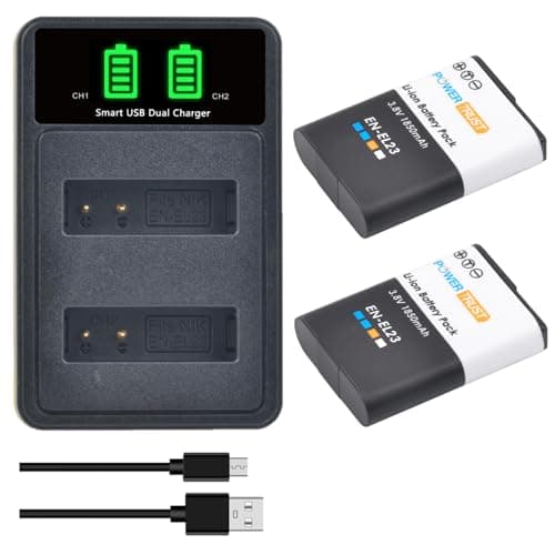 Image of PowerTrust 2-Pack EN-EL23 Battery and Type-c Charger for Nikon Coolpix P900 B700 P900s P600 P610 P810c