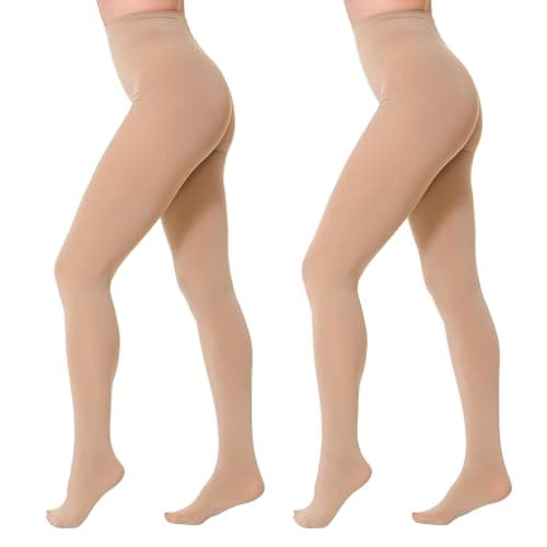 Image of EVERSWE 2 Pairs Pack Women's Opaque Tights (XXL-3XL, Natural)