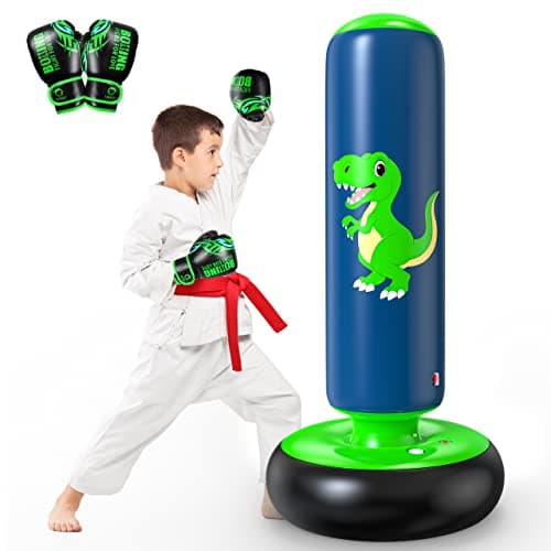 Image of QPAU Inflatable Punching Bag, 48 Inch Stable Inflatable Boxing Bag for 3-6 Kids, Gifts for Boys and Girls, Kids Boxing Set for Practicing Karate, Taekwondo