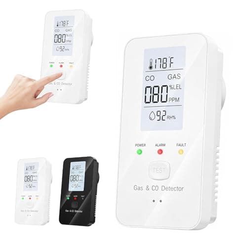Image of 4-in-1 Gas Detector with LCD Screen - Plug-in Carbon Monoxide & Combustible Gas Alarm, Measures Temperature & Humidity, for Home, Apartment, Hotel, Camping RV (white)