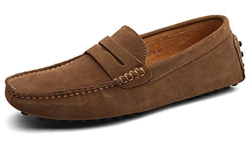Image of WUIWUIYU Men's Casual Slip-On Suede Loafers Moccasins Driving Shoes Size 8 Khaki