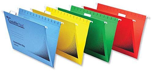 Image of Rexel Foolscap Suspension Files with Tabs and Inserts for Filing Cabinets, 15 mm V-base, Manilla, Yellow, Crystalfile Flexifile, Pack of 50, 3000043
