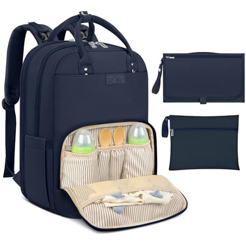 Image of Baby Changing Bag Backpack with Portable Changing Mat Waterproof Nappy Bag Multifunction Baby Diaper Bags Large Rucksack Bag for Mom & Dad Blue