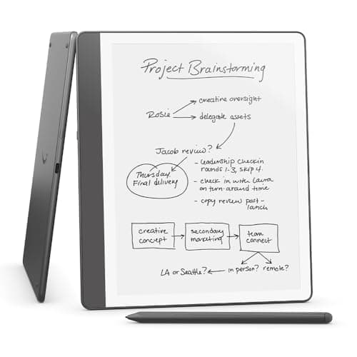 Image of Amazon Kindle Scribe (32 GB) – Redesigned display with uniform borders. Now write directly on books and documents. With built-in notebook summarisation. Includes Premium Pen – Tungsten Grey