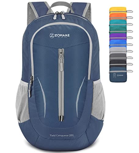 Image of ZOMAKE Lightweight Foldable Backpack, Packable Rucksack 25L Folding Small Back Pack Foldaway Ultralight Daypack for Women Men Travel Hiking Walking (Navy Blue)
