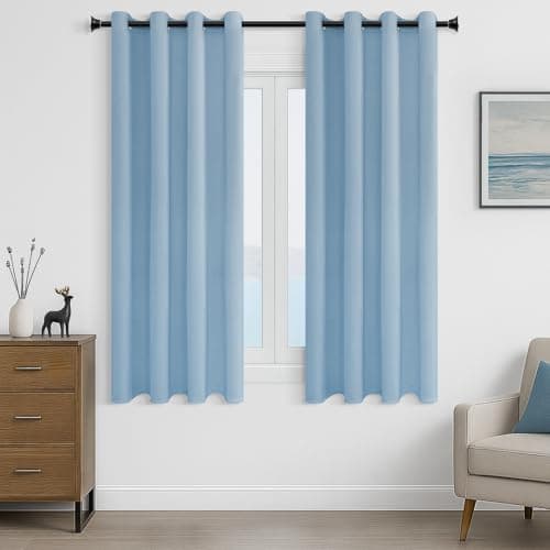 Image of MRTREES Blackout Curtains Bedroom 54 Drop 2 Panels Sky Blue Eyelet Thermal Curtain for Living Room Soft Texture Window Treatments for Kids 46x54 Inch 117x137 CM