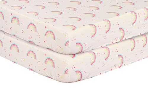 Image of 100% Egyptian Cotton Cot Bed Fitted Sheet Thread Count 200 2 Pack - Rainbow - 70 x 140 cm