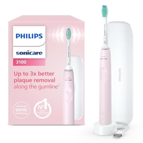 Image of Philips Sonicare 3100 Electric Toothbrush, Sonic Toothbrush, Pressure Sensor and Timer, Travel Case, Sugar Rose, Model HX3673/11