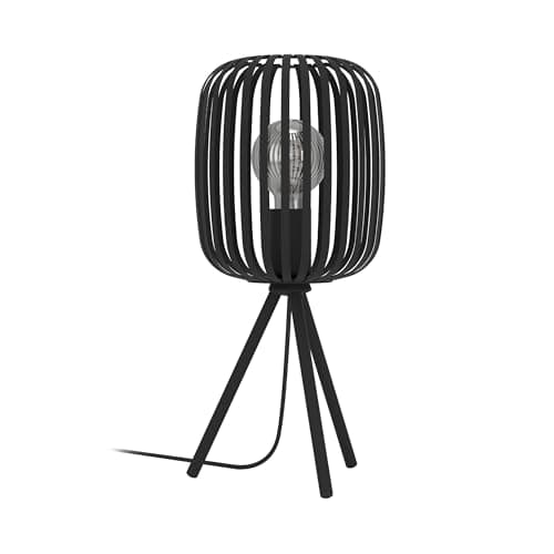 Image of Eglo Tripod Bedside lamp Romazzina, Decorative Side Table Light, Living Room and Bedroom Lighting Made of Black Metal, E27 Socket