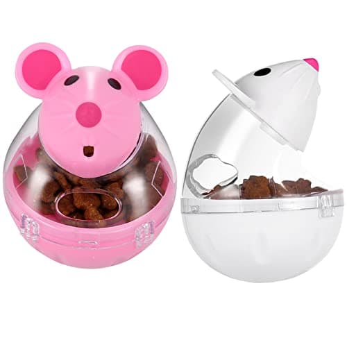 Image of FANTESI 2 Pcs Cat Food Ball Dispenser Cat Treat Toy Feeder Toy for Interactive IQ Treat Training Mouse shape Tumbler (Random color)