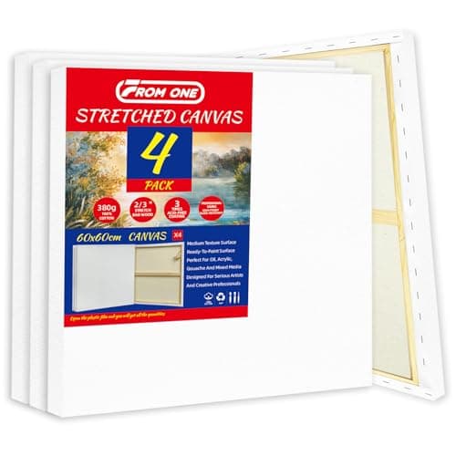 Image of Stretched Canvas 60x60cm Set of 4 – Gallery Wrap 380gsm 100% Cotton Duck Triple Gesso for Oil Painting & Acrylics, Archival Acid-Free, Warp-Resistant, Ready to Paint