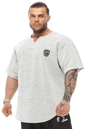Image of Men's Oversize T-Shirt, Bodybuilding, Lifting Cardio Rag Top Thick Fabric Textured Active T-Shirt, White, XXL