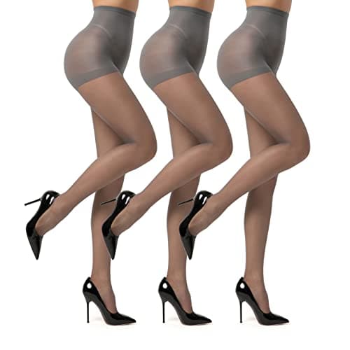 Image of EVERSWE 3 Pairs 20D Women's Sheer Tights with Reinforced Toes (Grey, M)