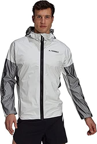 Image of adidas Men's Terrex Agravic Pro Trail Running Rain Jacket, White/Black, White, S