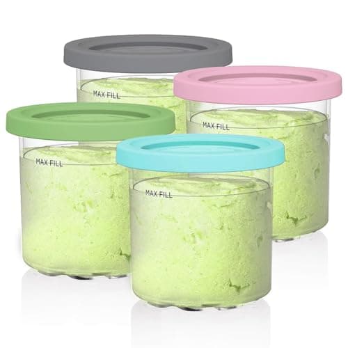 Image of AUMUA 4 Pack Ice Cream Pints Compatible with Ninja NC300UK NC300UKCO NC300UKCP NC301 Creami Ice Cream & Frozen Dessert Maker, BPA-Free & Dishwasher Safe, 16oz Tubs Containers with Color Lids
