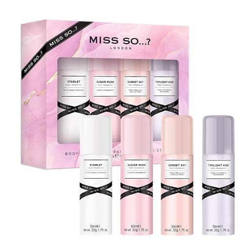 Image of Miss So...? Mini Galore Womens Body Fragrance Gift Set, with Starlet, Sugar Rush, Sunset Sky & Twilight Kiss, Body Fragrance Set (4x50ml)