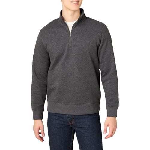 Image of Amazon Essentials Men's Regular Fit Long-Sleeve Quarter-Zip Casual Smart Pullover Fleece Sweatshirt, Charcoal Heather, XXL