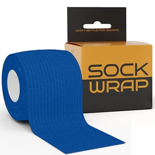 Image of Locked in Sock Tape for Football 5cm x 5m - Self Adhesive, Elastic Bandage Wrap for Socks, Shin Pads, Ankle & Knee Support - Comfortable Fit, Strong Hold for Training, Recovery & More (Blue, 1 Roll)