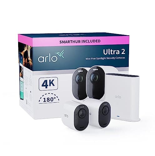 Image of Arlo Ultra 2 Security Camera Outdoor, 4K UHD, Wireless CCTV, 6-Month Battery, Colour Night Vision, Weatherproof, Bright Spotlight, 2-Way Audio, 2 Cam Kit, Arlo Secure Trial Included, White