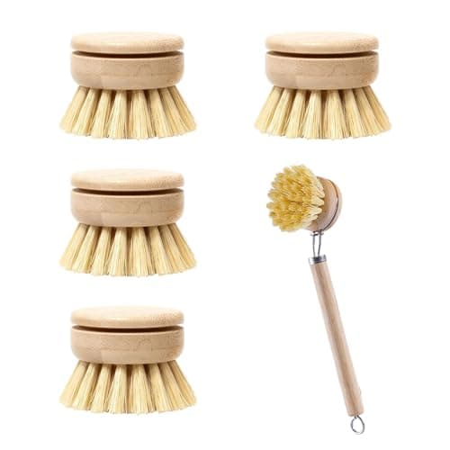Image of 4Pcs Wooden Washing Up Brush, Dish Brushes for Washing Up, Bamboo Natural Scrub Brush, Eco Replacement Brushes, Interchangeable Soft Bristle Refills（Handle Not Included）