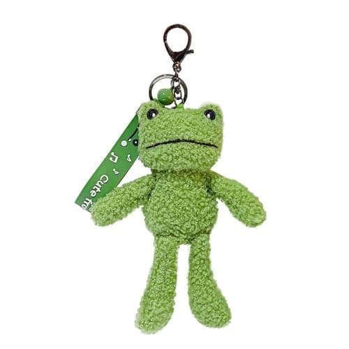 Image of Fruitlly Frog Bag Charm Cute Plush Keychain Fluffy Car Key Handbags Purses Accessories Gifts for Women Animal Lovers (Green)