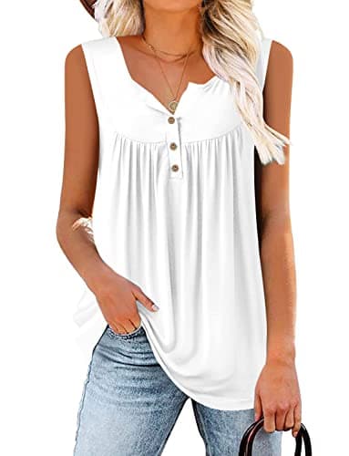 Image of CHICZONE Womens Tops V Neck T-Shirts Swing Tunic Loose Button Down Blouses Summer Tank Tops C White
