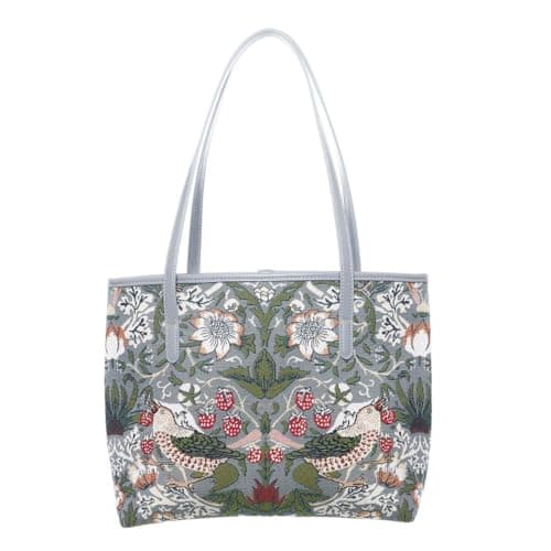 Image of Signare William Morris Strawberry Thief Grey Tapestry Tote Bag – Classic Arts & Crafts Bird & Floral Design – Stylish & Durable (Strawberry Thief Grey, COLL-STGR)