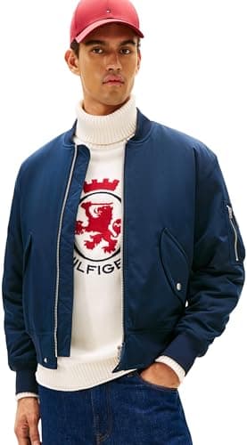 Image of Tommy Hilfiger Men’s Authentic Bomber Jacket with Zip, Blue (Dark Night Navy), L