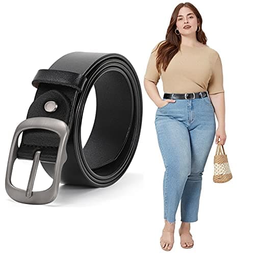Image of JASGOOD Large Fashion Leather Belt for Women Plus Size - Casual for Jeans, Pants, Dress - Black, Fit Waist Size 48"-52"