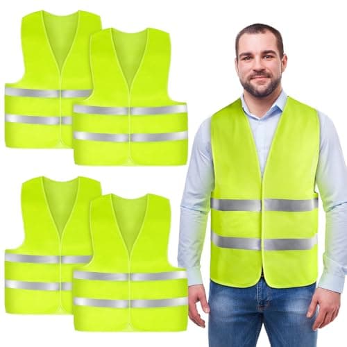 Image of AYBUY 4 Pack Hi Vis Vests,High Visibility Vest,Safety Reflective Jacket Adjustable High-Visibility Gilet for Adult Men Women,Fit Traffic Work,Running,Surveyor,Fluorescent Yellow-Green